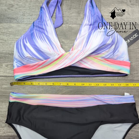 Aimage Plus Size Cross Front Halter Bikini Swimsuit Size 2XL - Picture 4 of 6